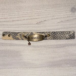 Leather Snake Print Bracelet with interchangeable Sparkle Plate & butterfly